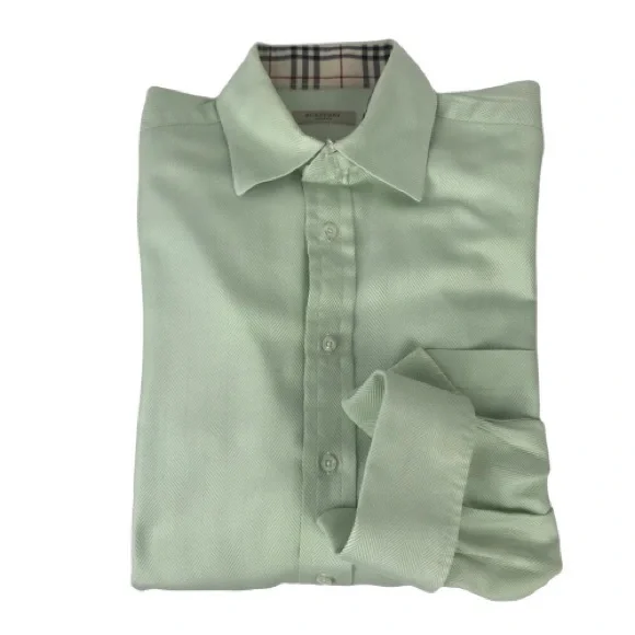 BURBERRY LONDON Mens Oxford French Cuffs Dress Shirt Nova Check Mint Green - Picture 10 of 10